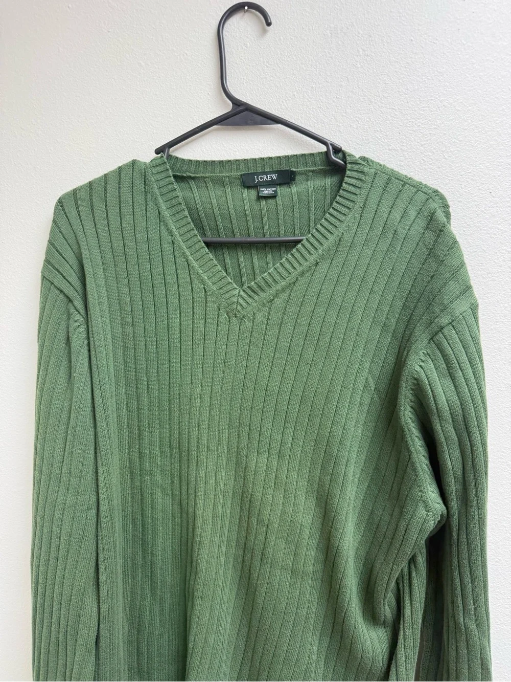J. Crew Men's Ribbed V-Neck Sweater in Olive Green
